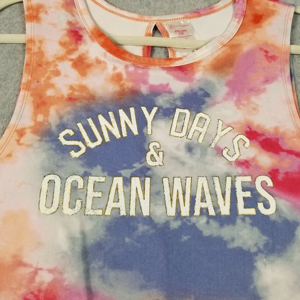 No Boundaries Tank Top Womens Juniors XXL 2XL Tie Dye Sunny Days Ocean Waves Tee